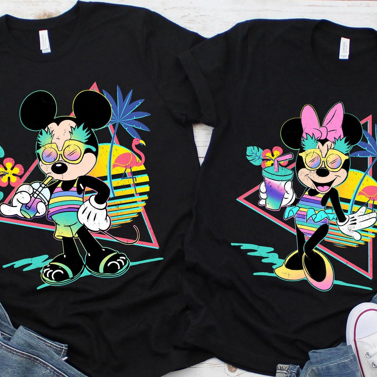 Retro 80s Mickey Minnie Mouse Unicorn Stripes Pineapples Shirt 1