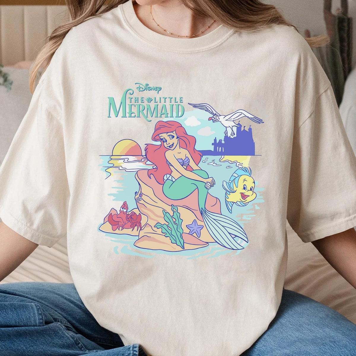 Retro Ariel Princess Flounder And Sebastian The Little Mermaid Shirt 1