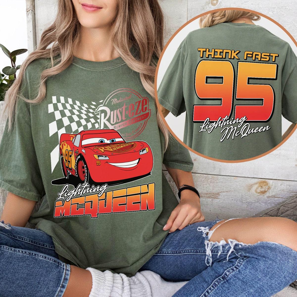 Retro Lightning Mcqueen Rusteze 95 Think Fast Shirt 2