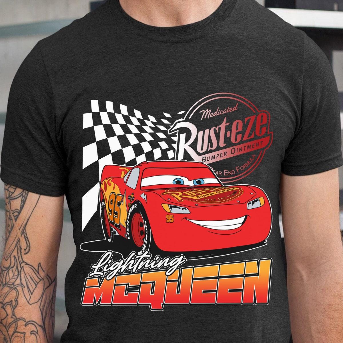 Retro Lightning Mcqueen Rusteze 95 Think Fast Shirt 4