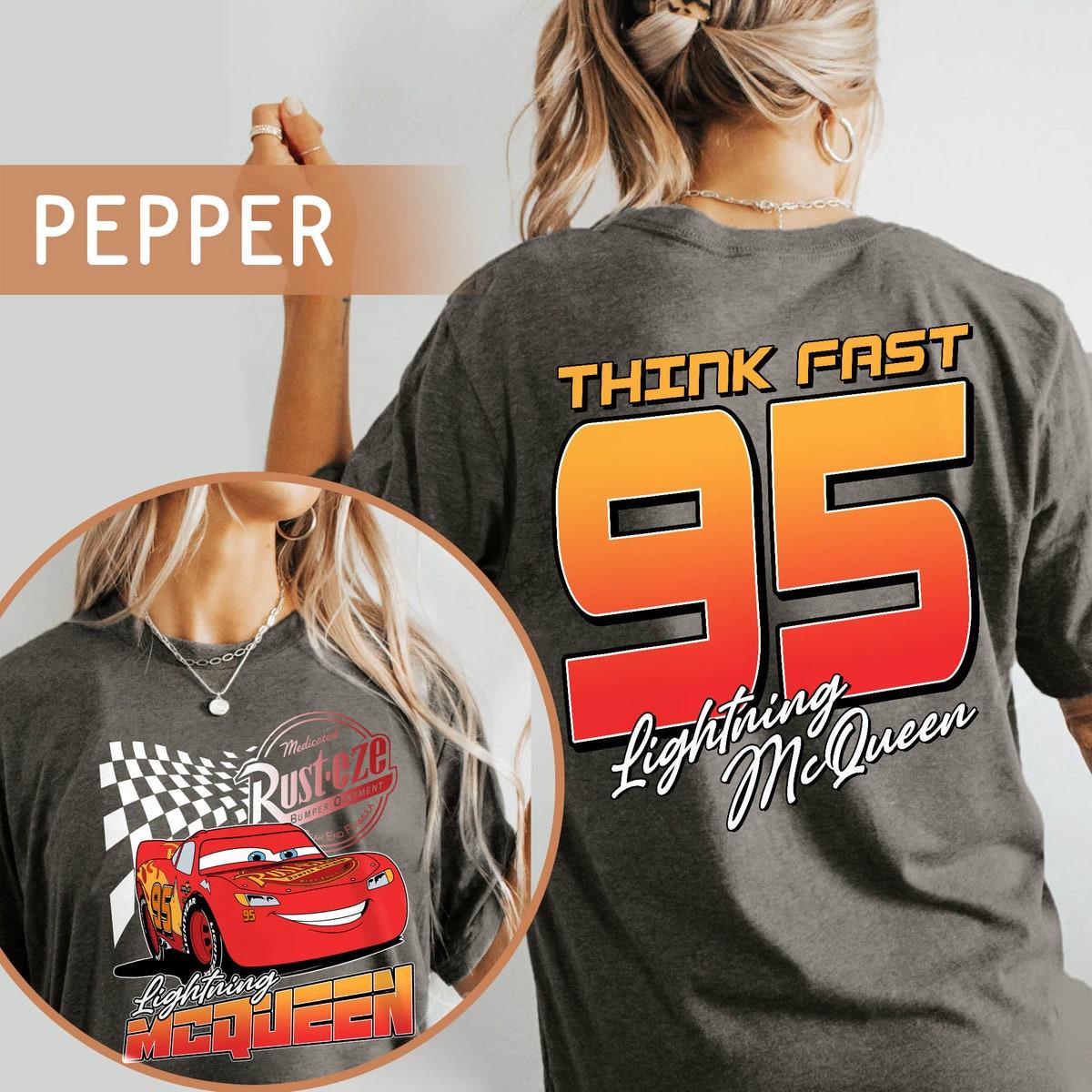 Retro Lightning Mcqueen Rusteze 95 Think Fast Shirt 6