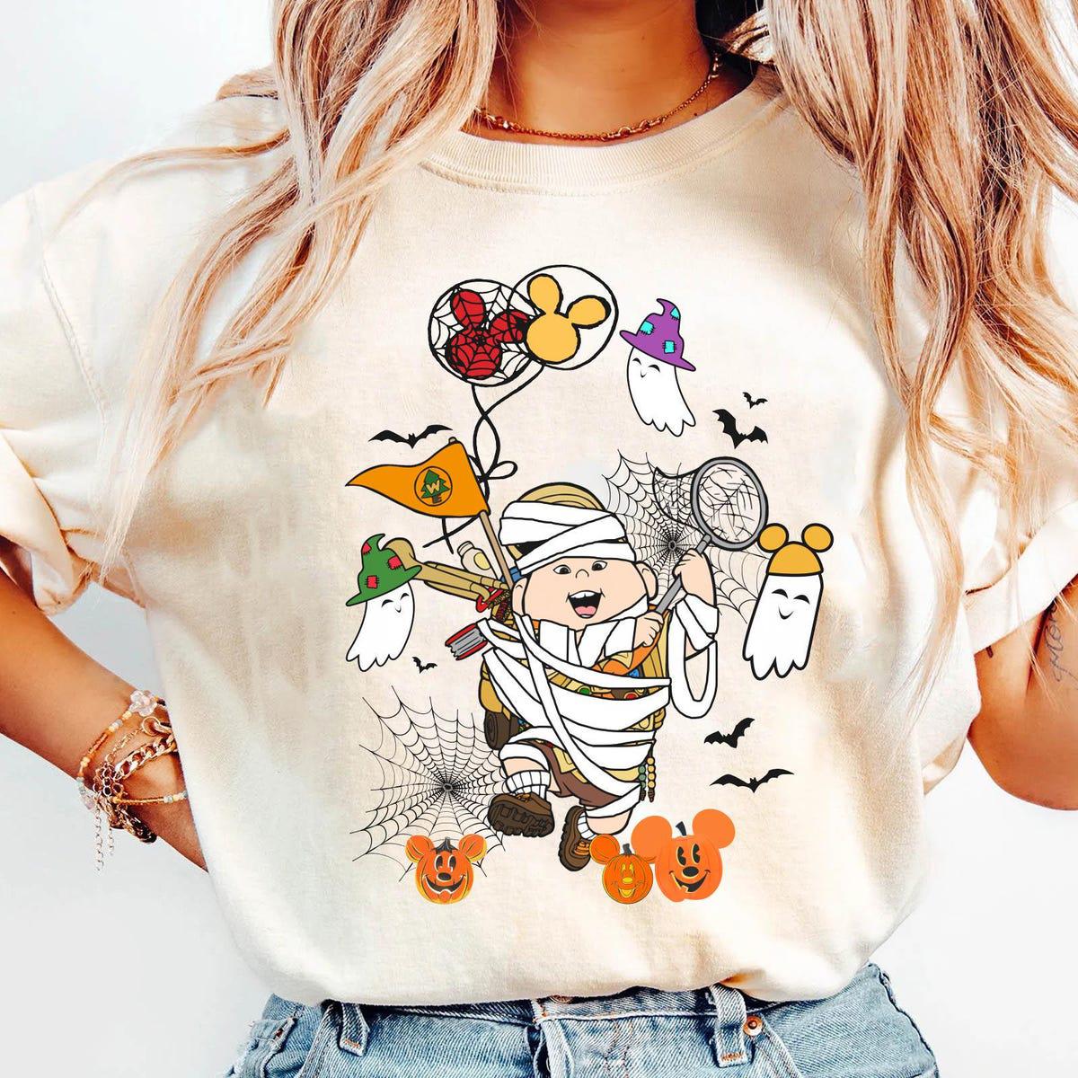 Russell Costume Mummy With Mickey Pumpkin Balloon Halloween Shirt 2