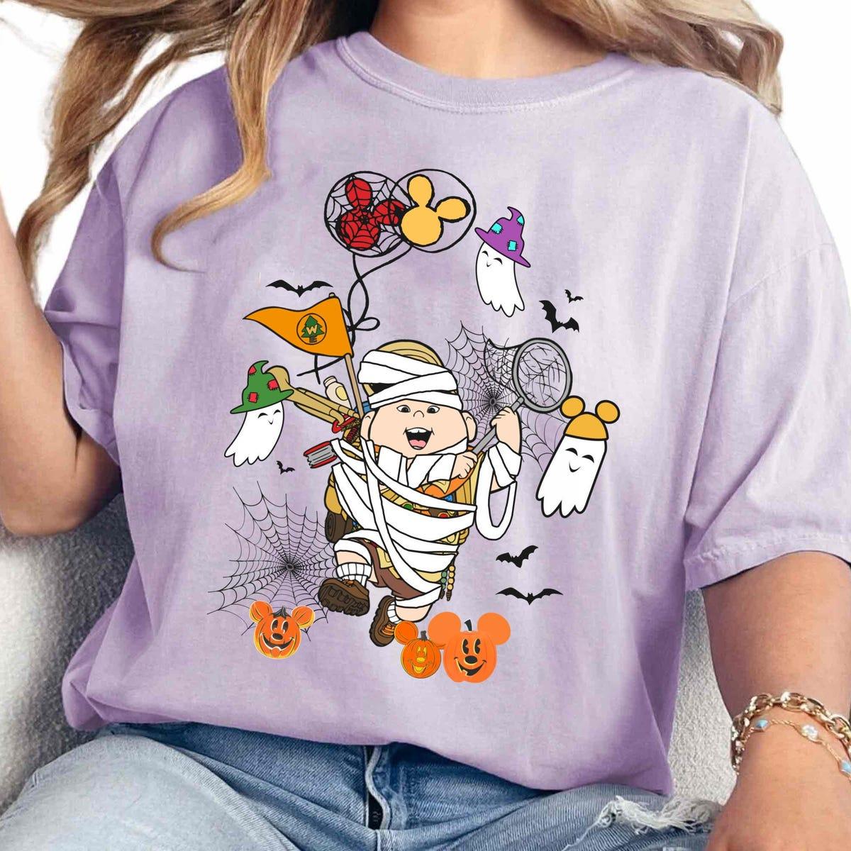 Russell Costume Mummy With Mickey Pumpkin Balloon Halloween Shirt 4