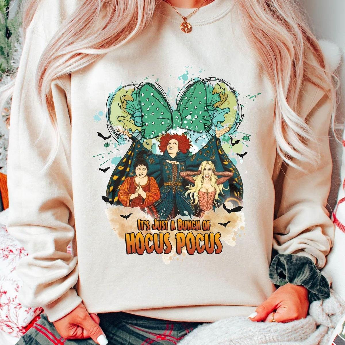 Sanderson Sisters Its A Bunch Of Hocus Pocus Minnie Mouse Ears Watercolor Shirt 1