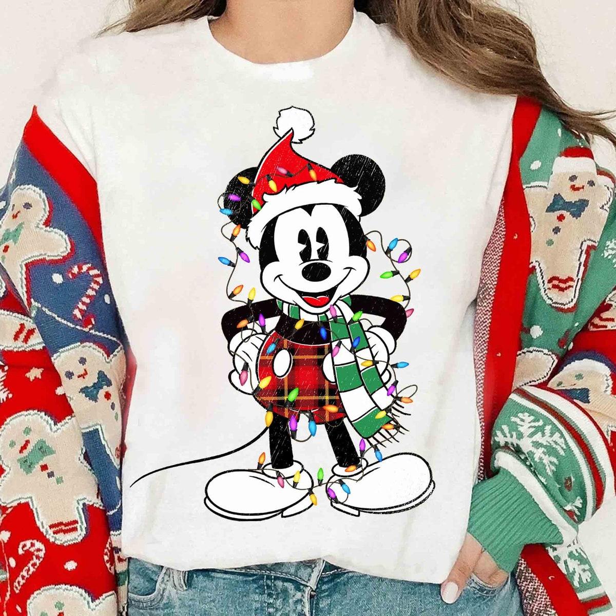 Santa Disney Mickey Mouse Classic Christmas Light Shirt 1