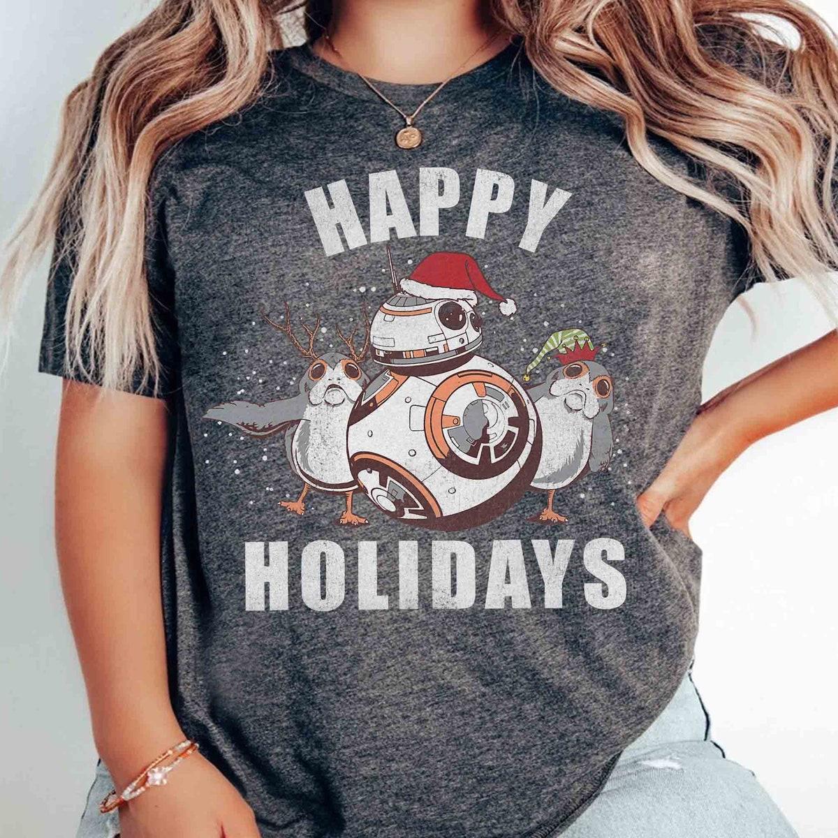 Santa Droid Bb 8 And Porgs Happy Holidays Christmas Shirt 1