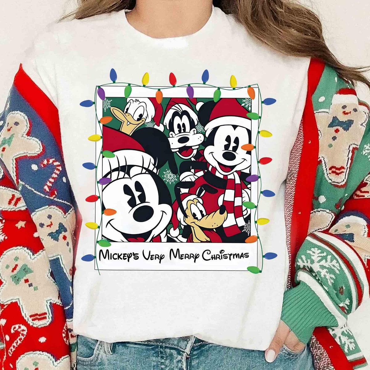 Santa Mickey And Friends Christmas Light Photo Shirt 1