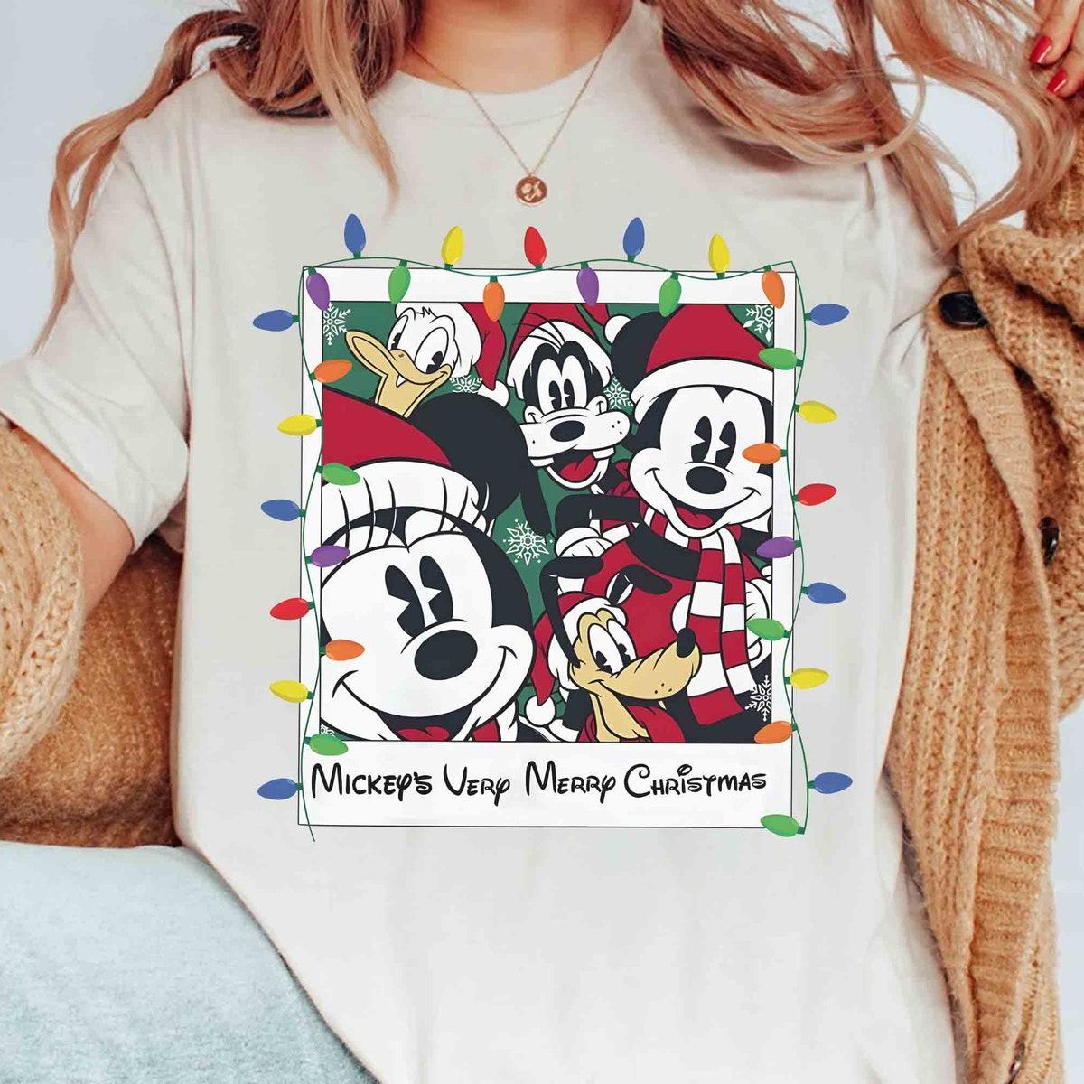 Santa Mickey And Friends Christmas Light Photo Shirt 2