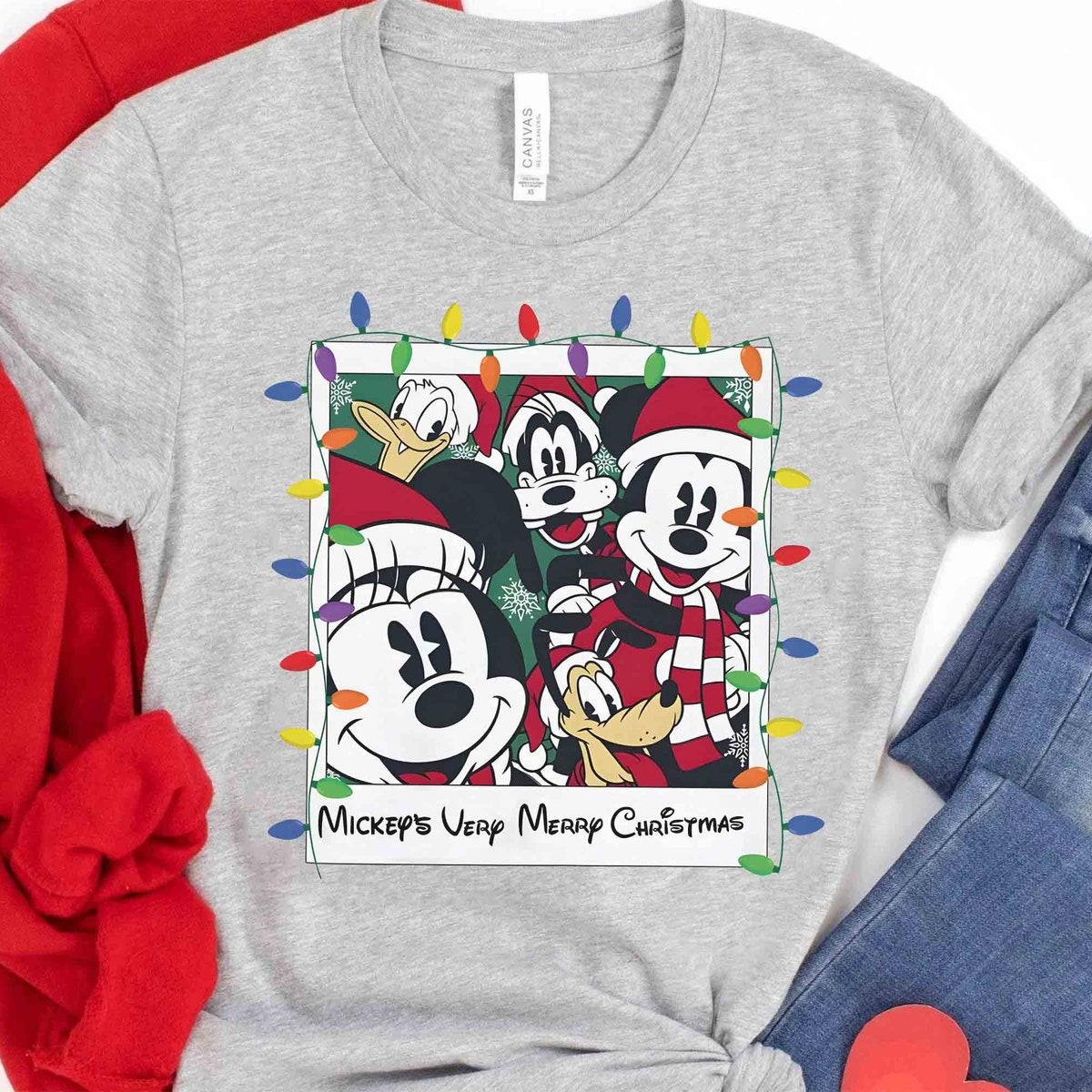 Santa Mickey And Friends Christmas Light Photo Shirt 3