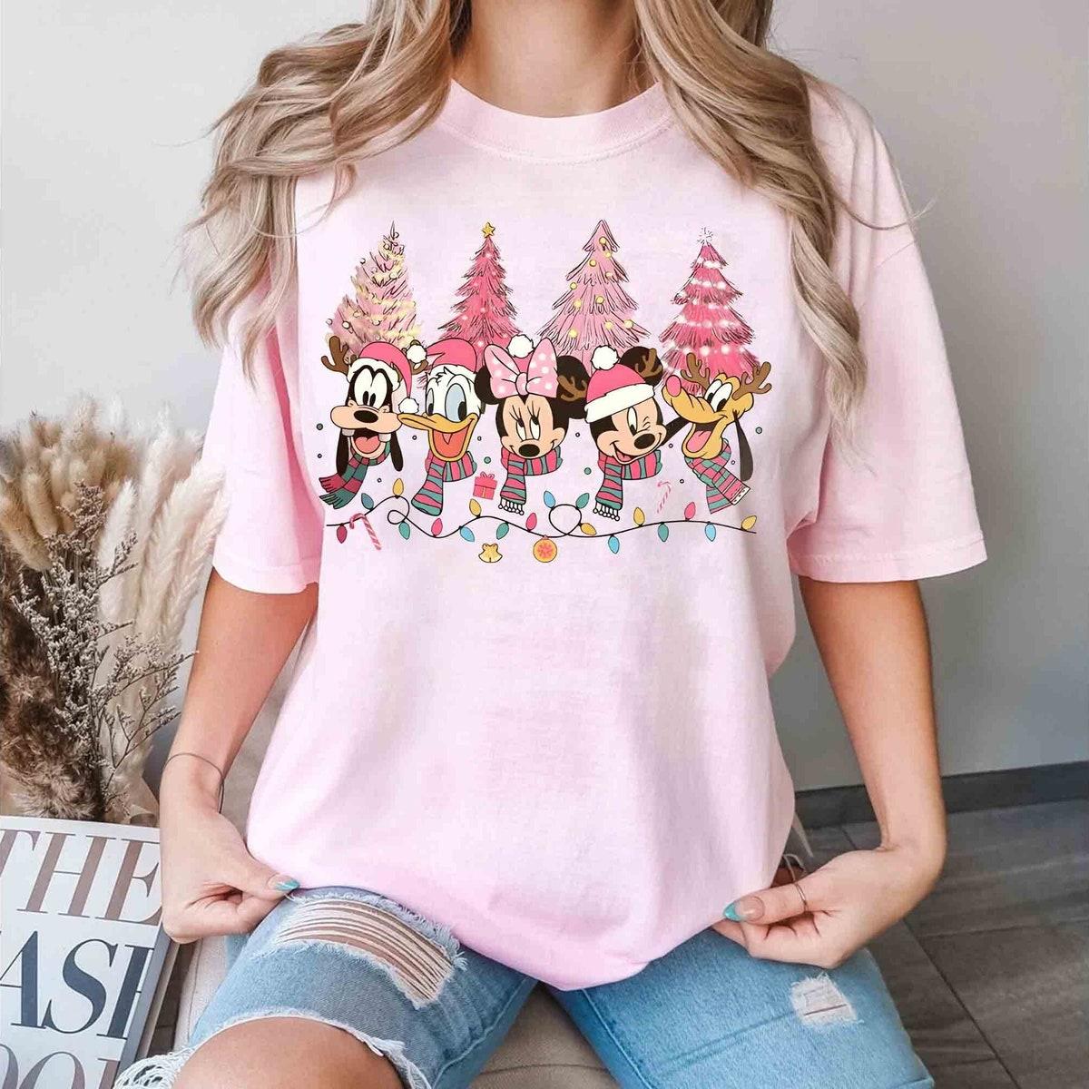 Santa Mickey And Friends Pink Christmas Light Shirt 1