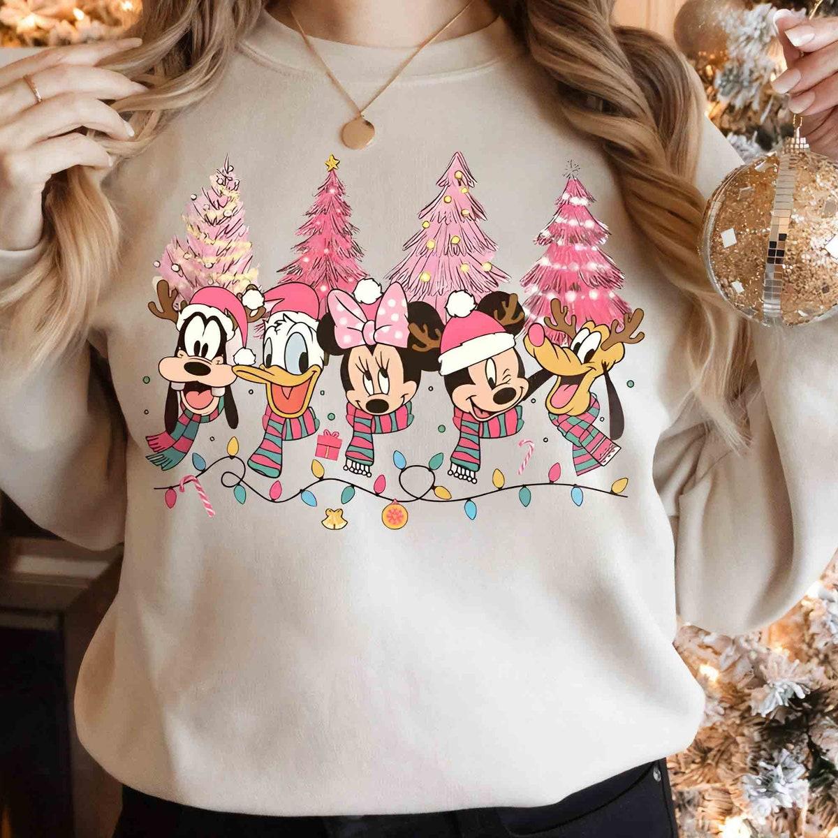 Santa Mickey And Friends Pink Christmas Light Shirt 2