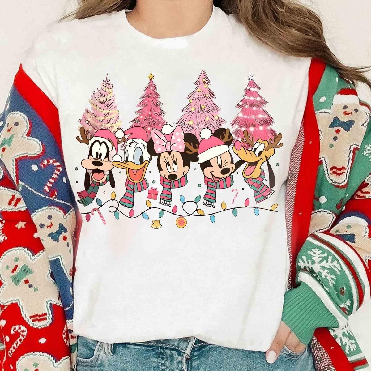 Santa Mickey And Friends Pink Christmas Light Shirt 3