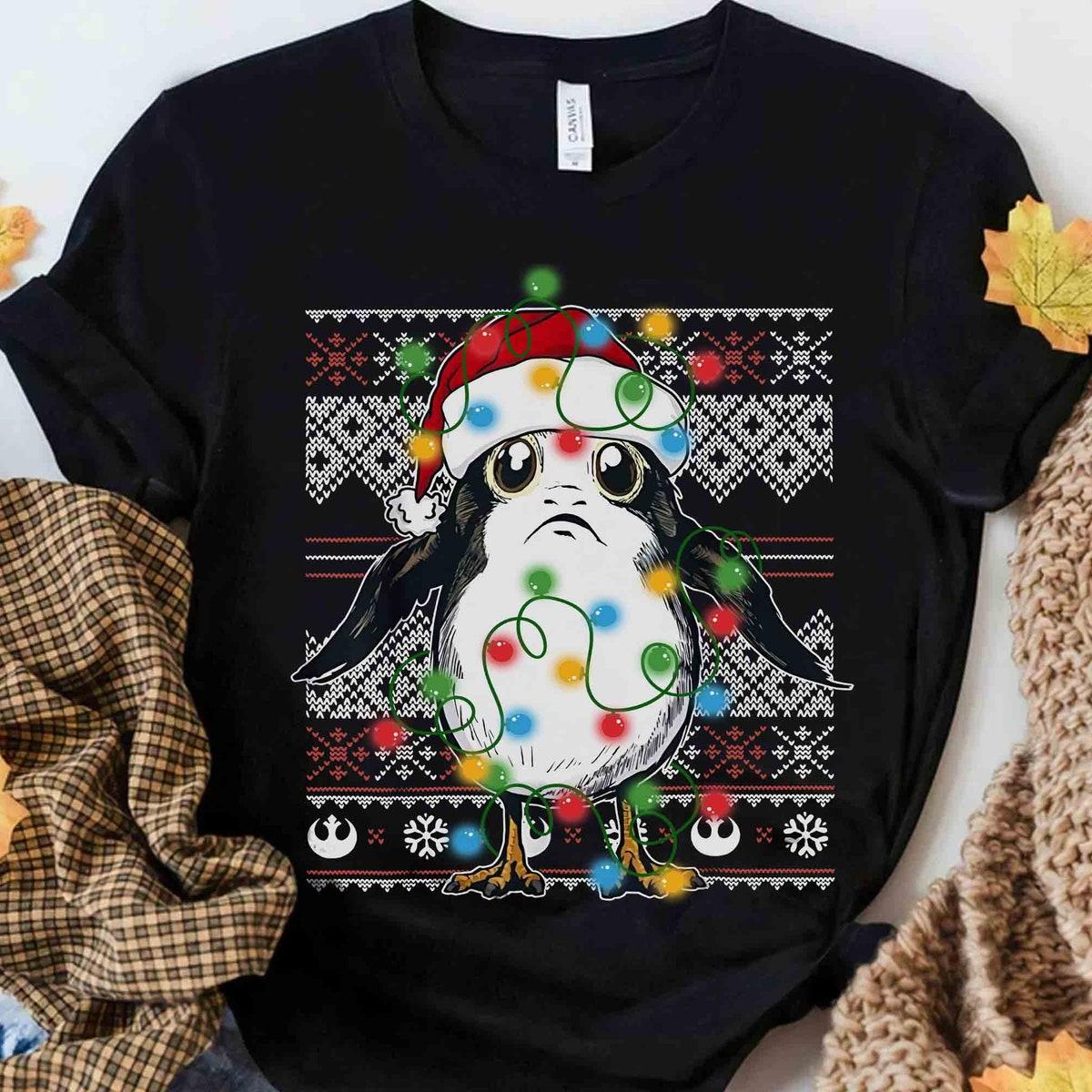 Santa Porg Ugly Sweater Christmas Light Shirt 2