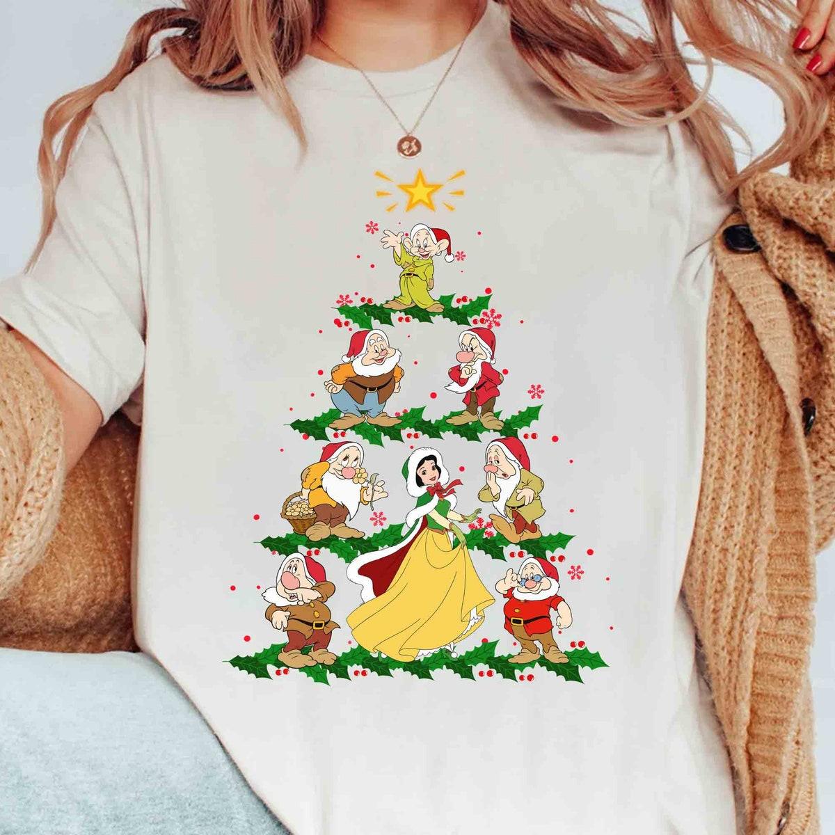 Santa Snow White And Seven Drawfs Group Christmas Tree Shirt 1