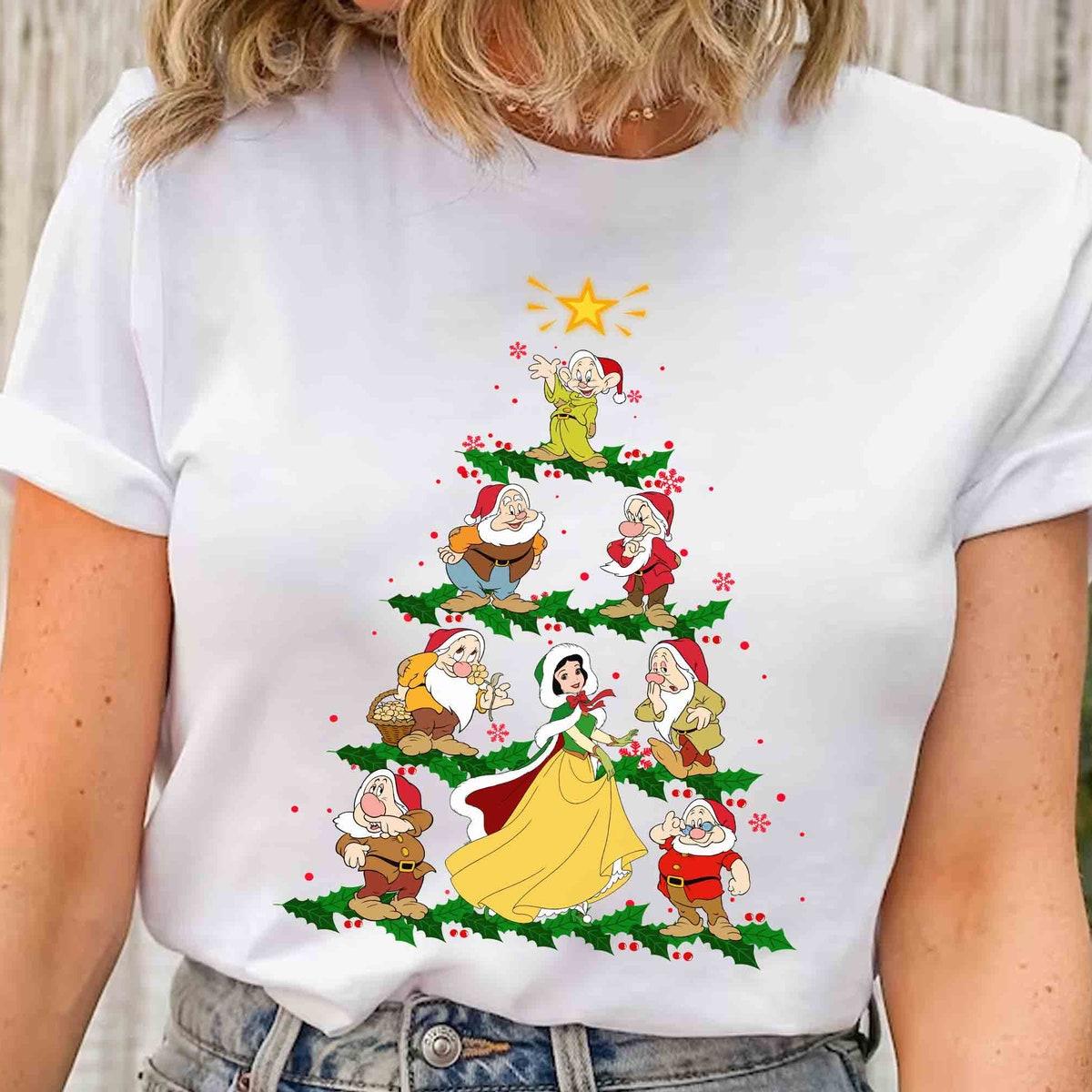 Santa Snow White And Seven Drawfs Group Christmas Tree Shirt 2