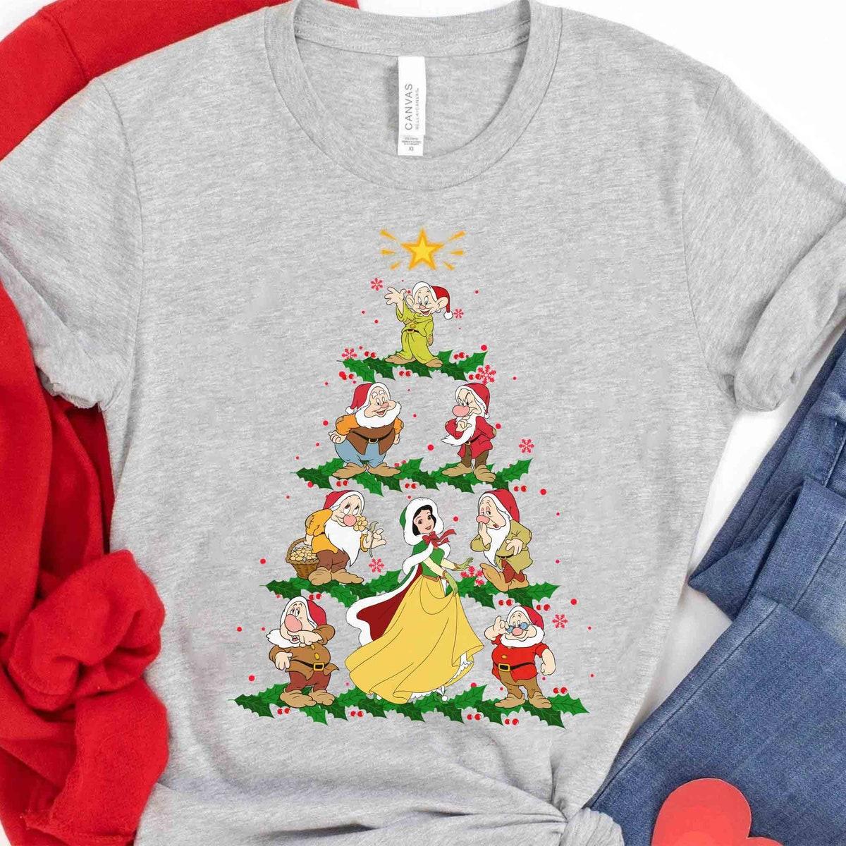 Santa Snow White And Seven Drawfs Group Christmas Tree Shirt 3