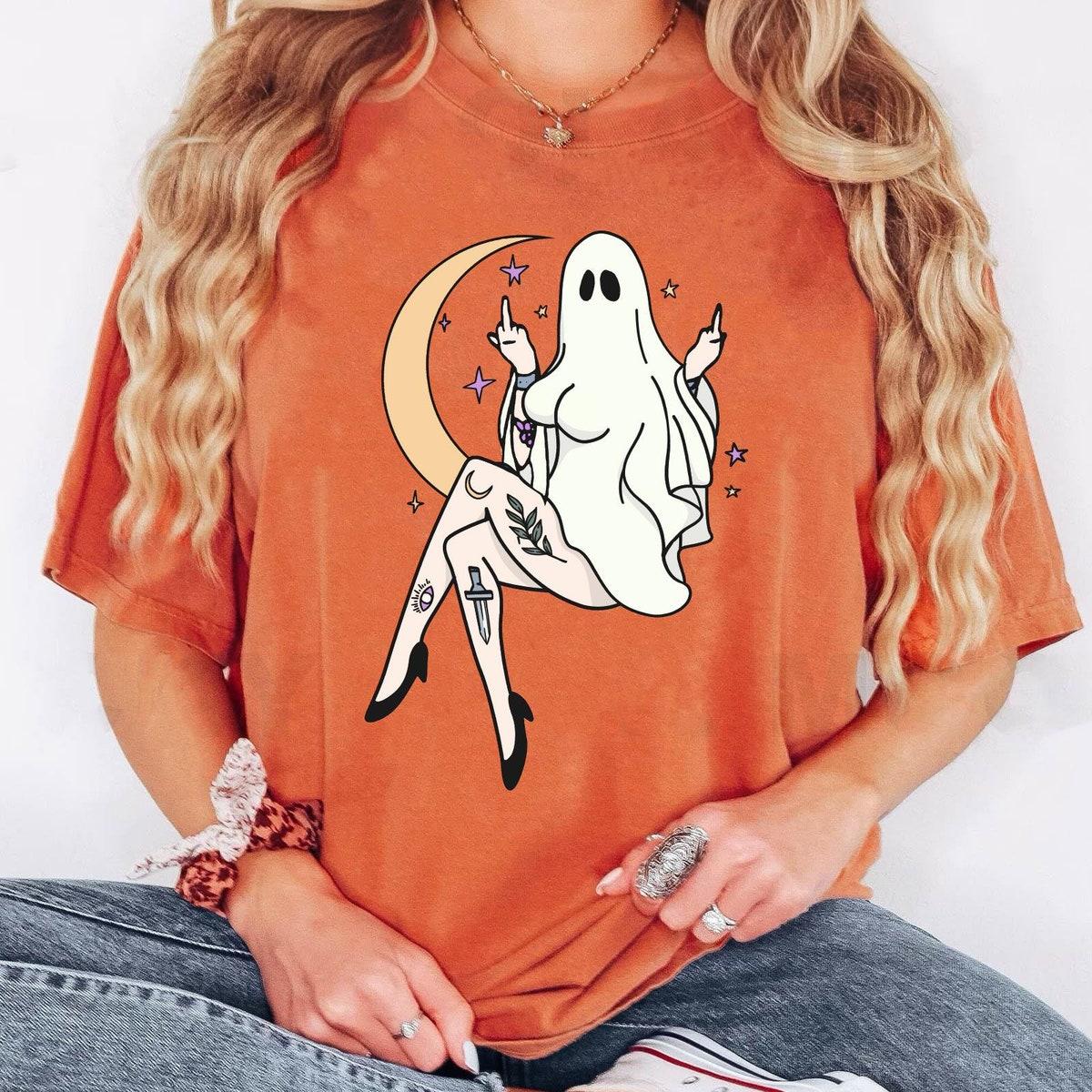 Sarcastic Boo Girl Ghost Middle Finger Vintage Halloween Shirt 3