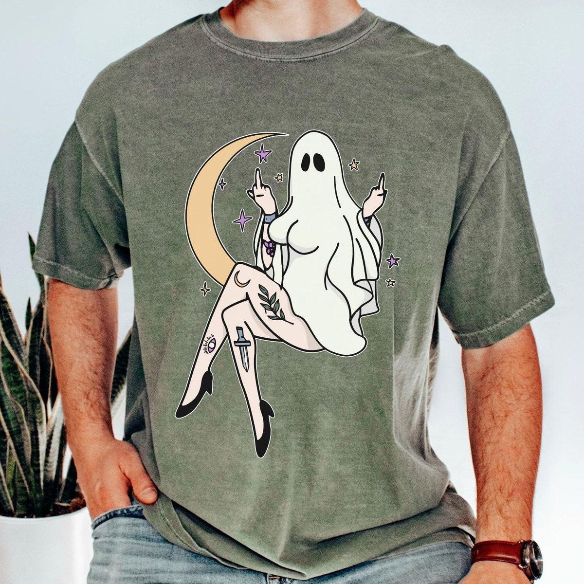 Sarcastic Boo Girl Ghost Middle Finger Vintage Halloween Shirt 4