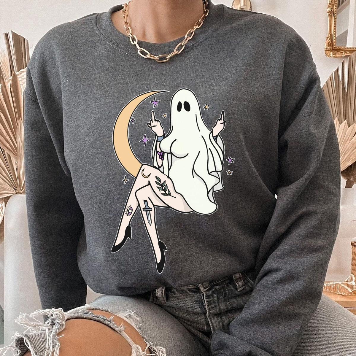 Sarcastic Boo Girl Ghost Middle Finger Vintage Halloween Shirt 6