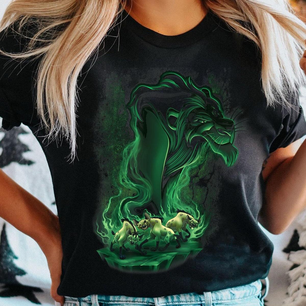 Scar And Hyenas Green Smokey Portrait The Lion King Villains Shirt 1