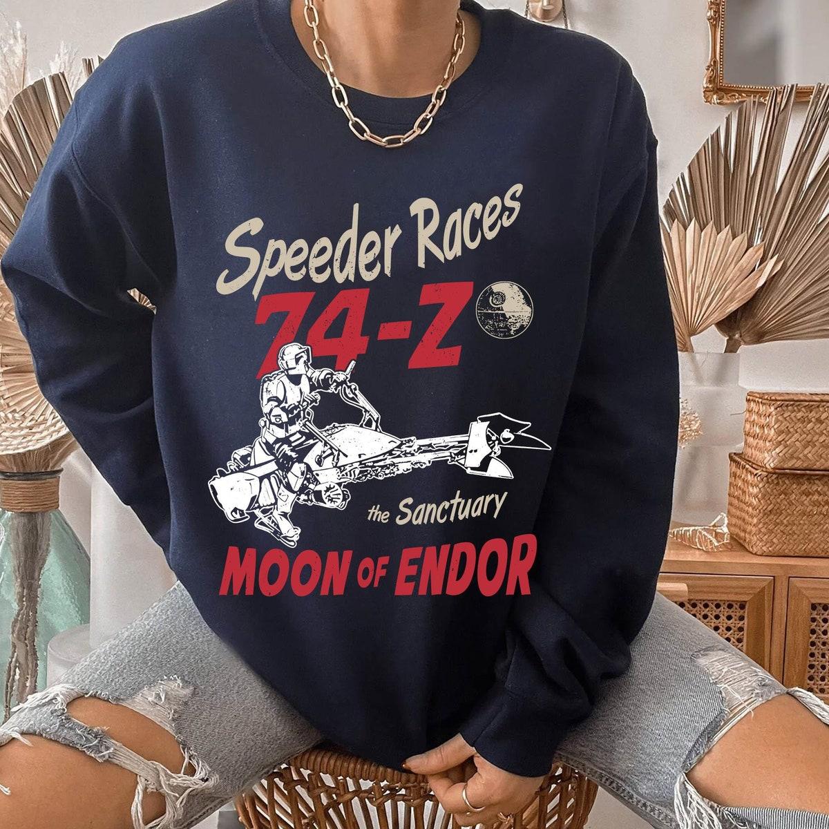 Scout Trooper And 74 z Speeder Bike Speeder Race Sanctuary Moon Of Endor Shirt 3