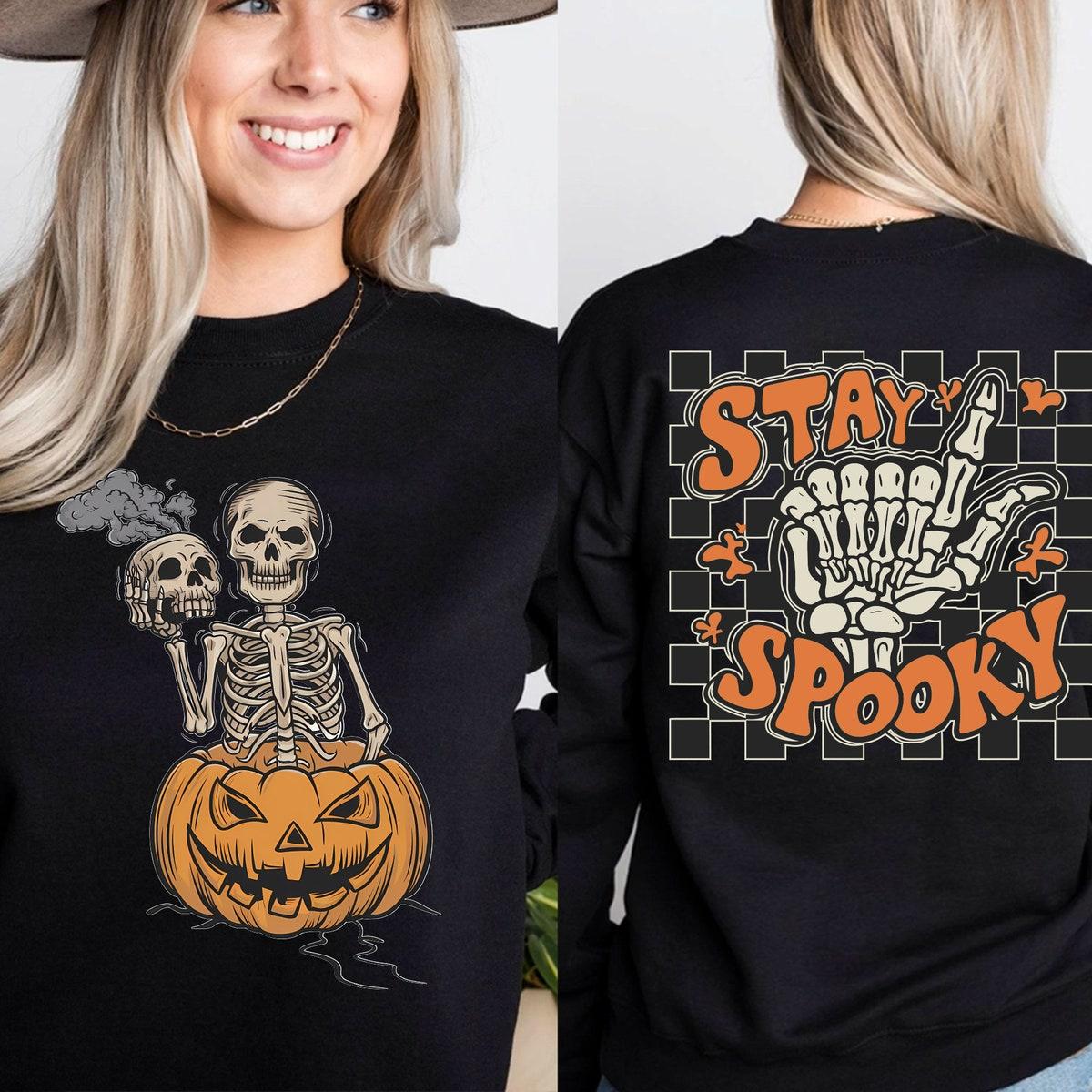 Skeleton Halloween Stay Spooky Skeleton Pumpkins Bats Shirt 1