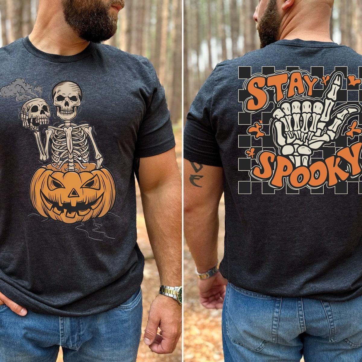 Skeleton Halloween Stay Spooky Skeleton Pumpkins Bats Shirt 2