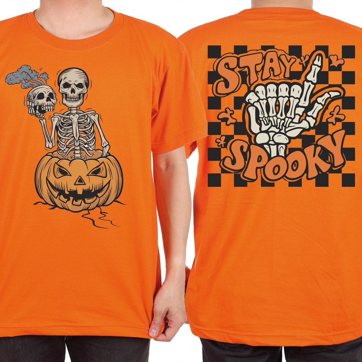 Skeleton Halloween Stay Spooky Skeleton Pumpkins Bats Shirt 4