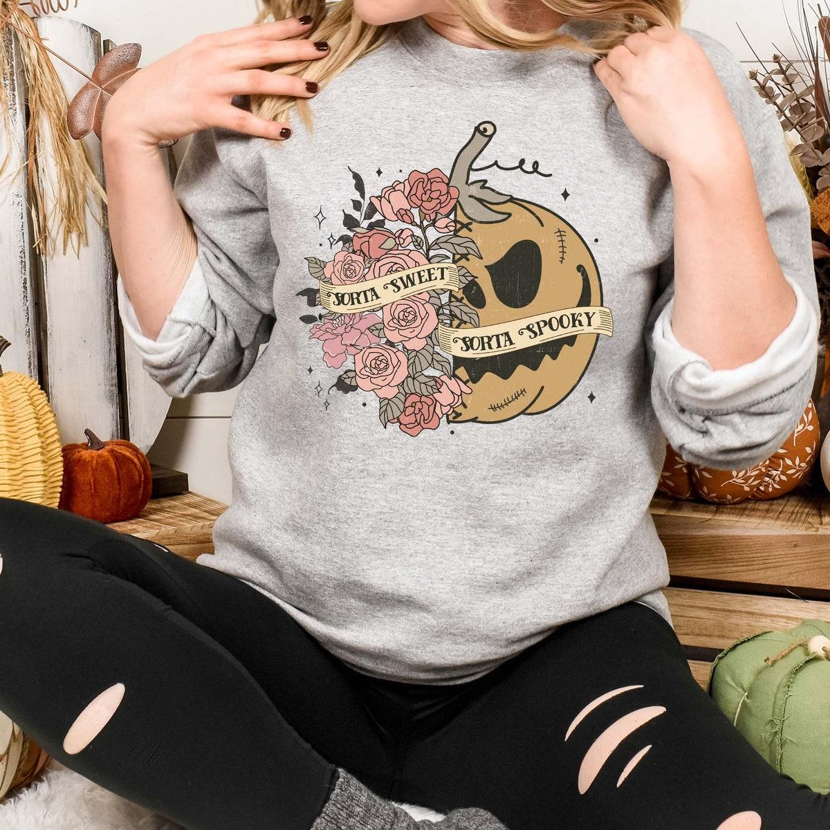 Sorta Sweet Sorta Spooky Halloween Vibe Roses Pumpkin Shirt 3