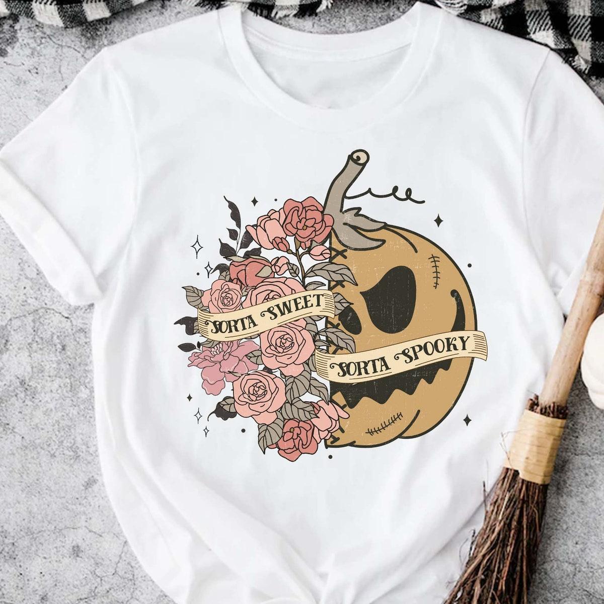 Sorta Sweet Sorta Spooky Halloween Vibe Roses Pumpkin Shirt 4