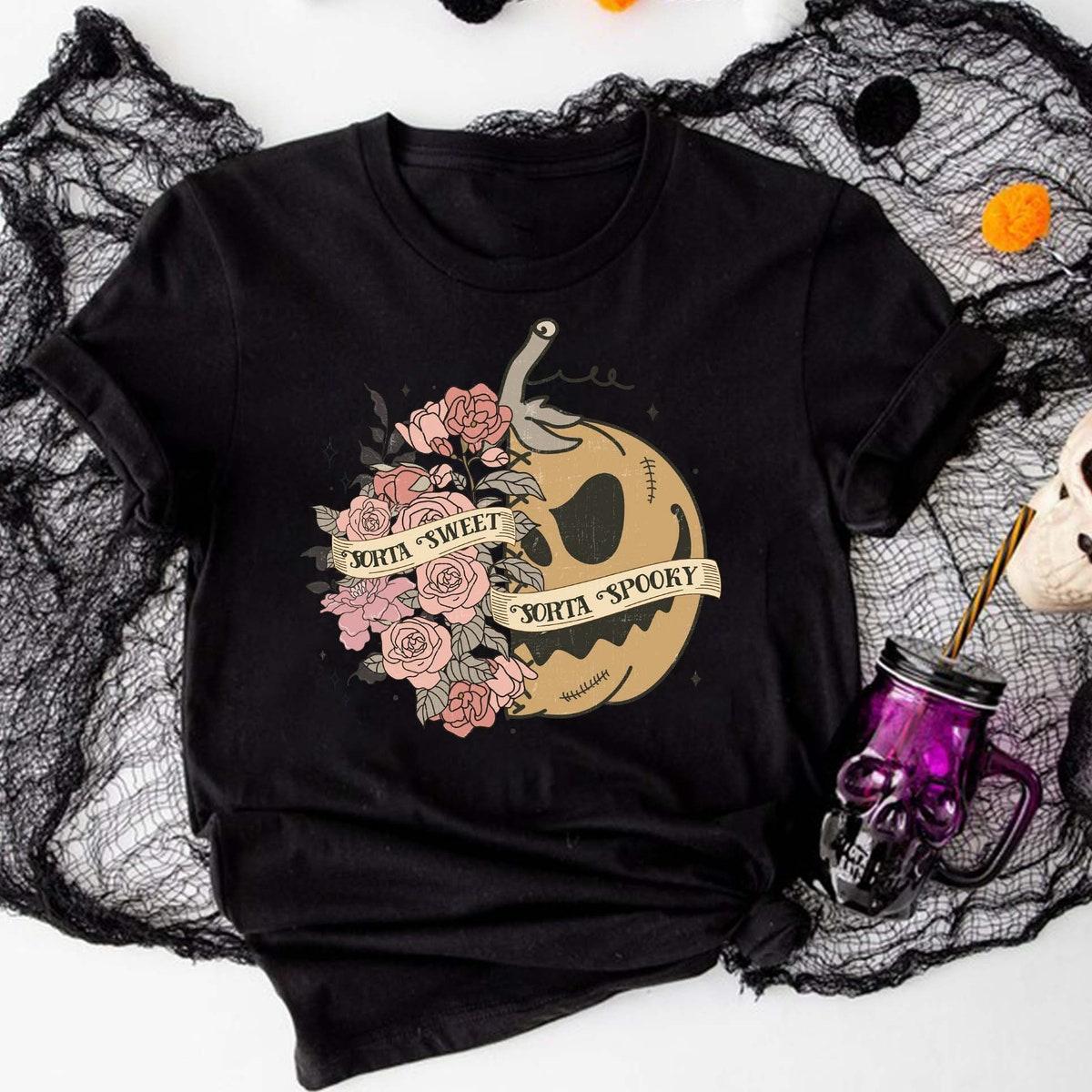 Sorta Sweet Sorta Spooky Halloween Vibe Roses Pumpkin Shirt 5