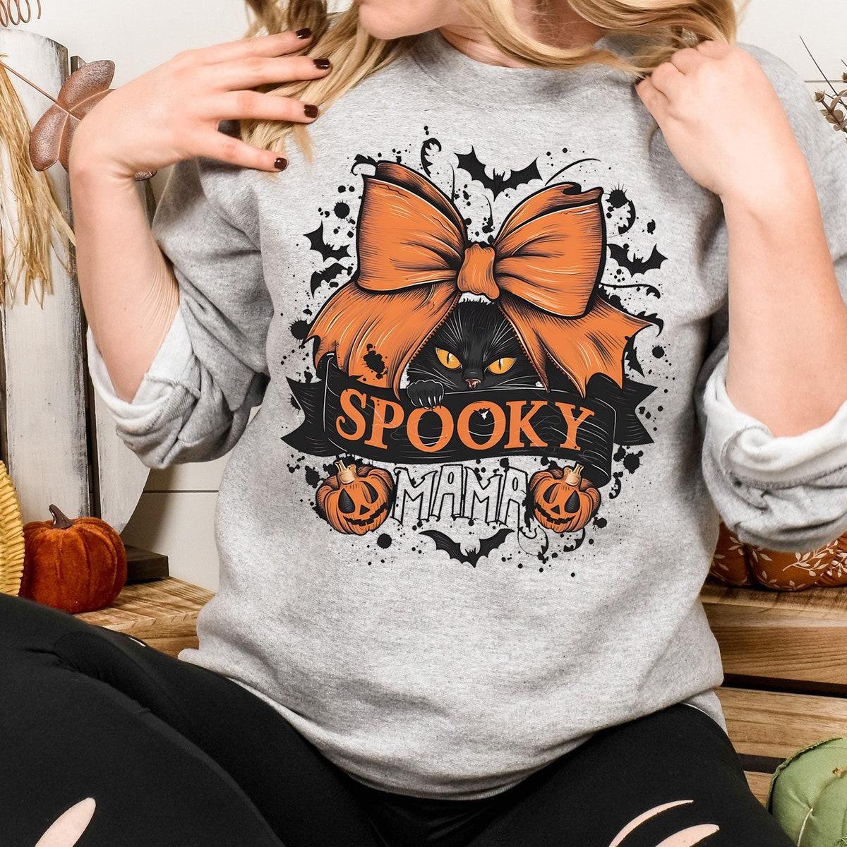 Spooky Mama Halloween Cute Black Cat Mama Shirt 4