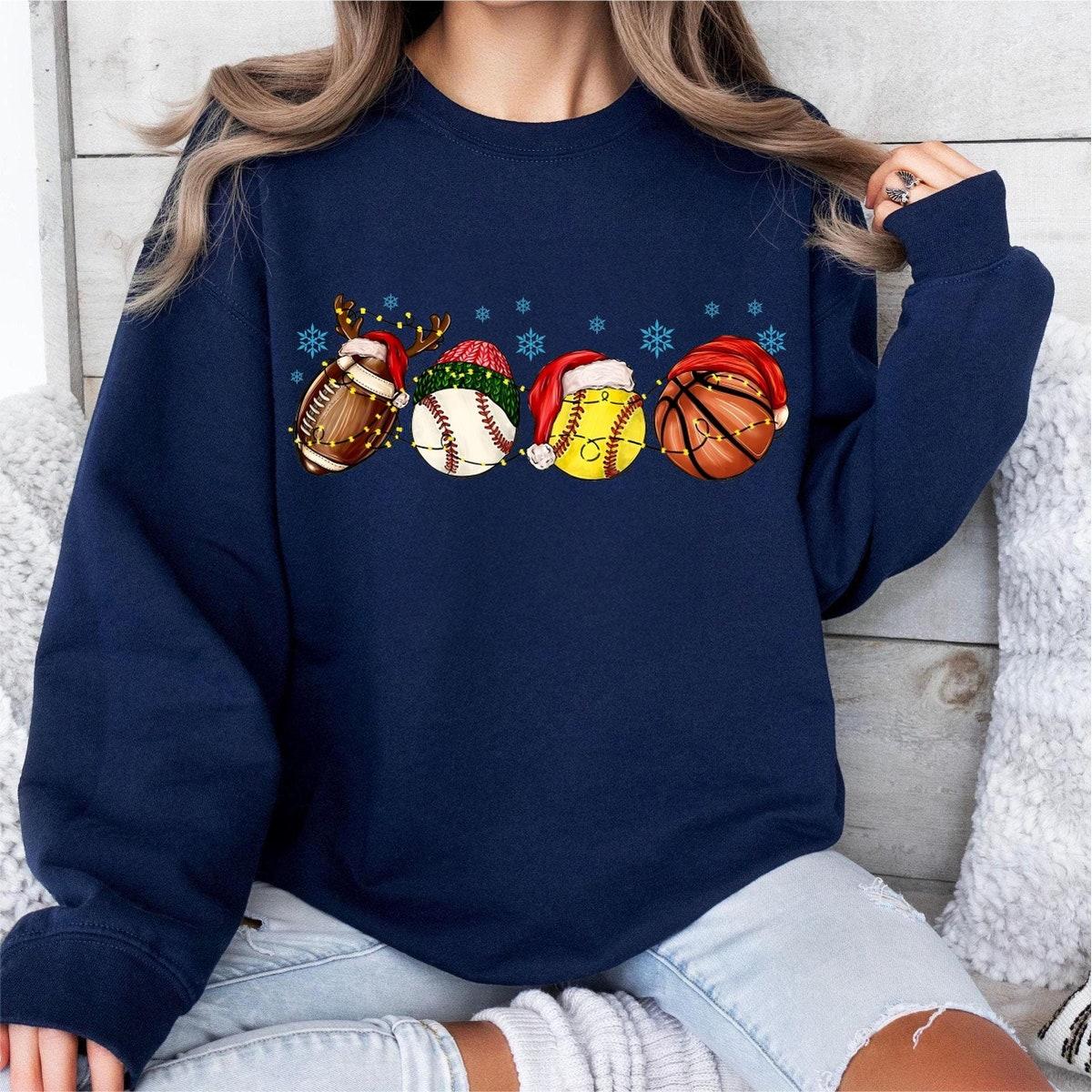 Sport Balls Christmas Lights Football Baseball Basketball Shirt 1