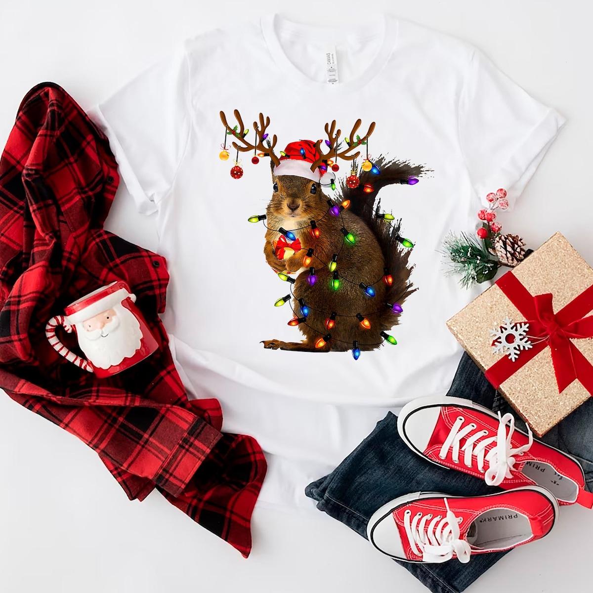 Squirrel Christmas Lights Xmas Shirt 2