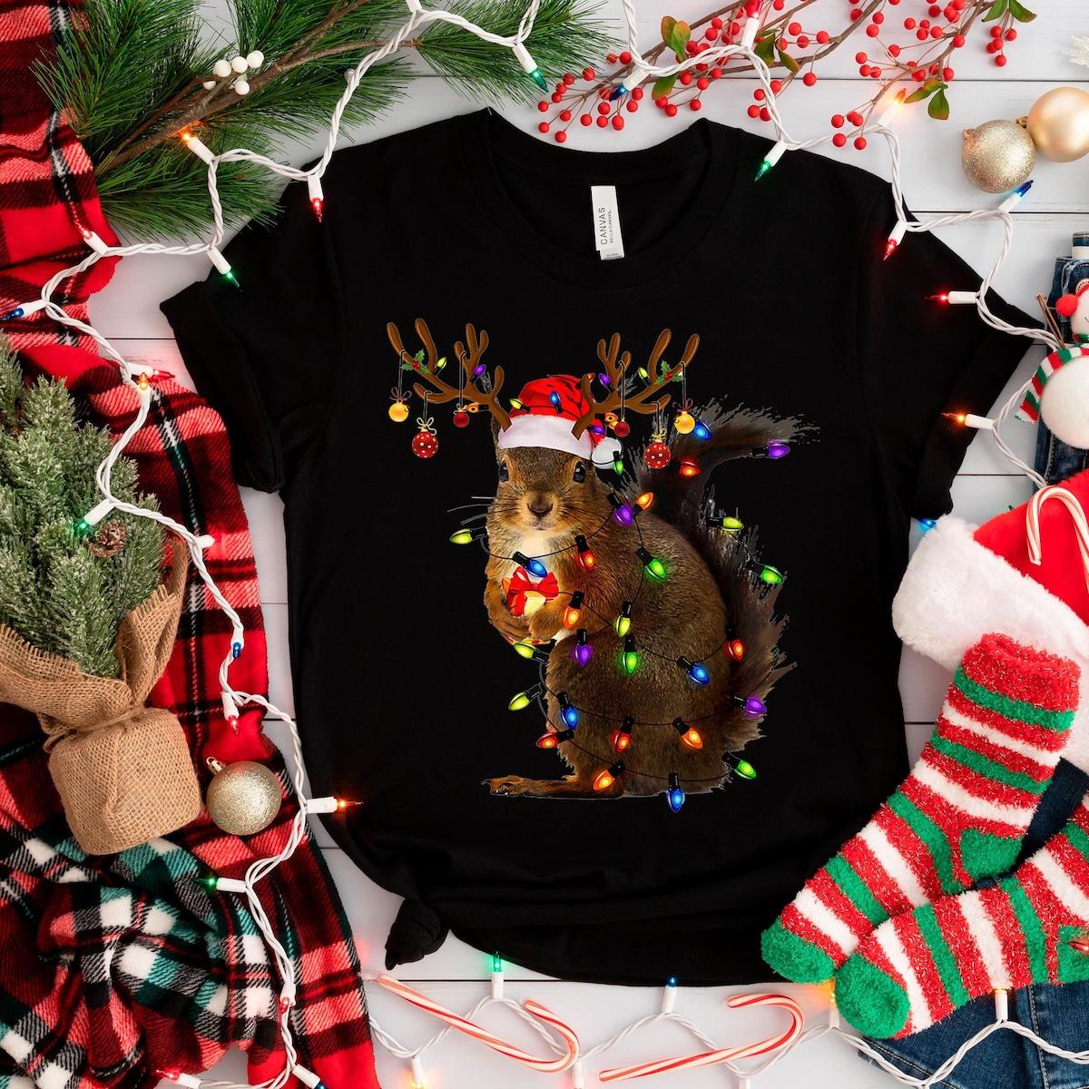 Squirrel Christmas Lights Xmas Shirt 3