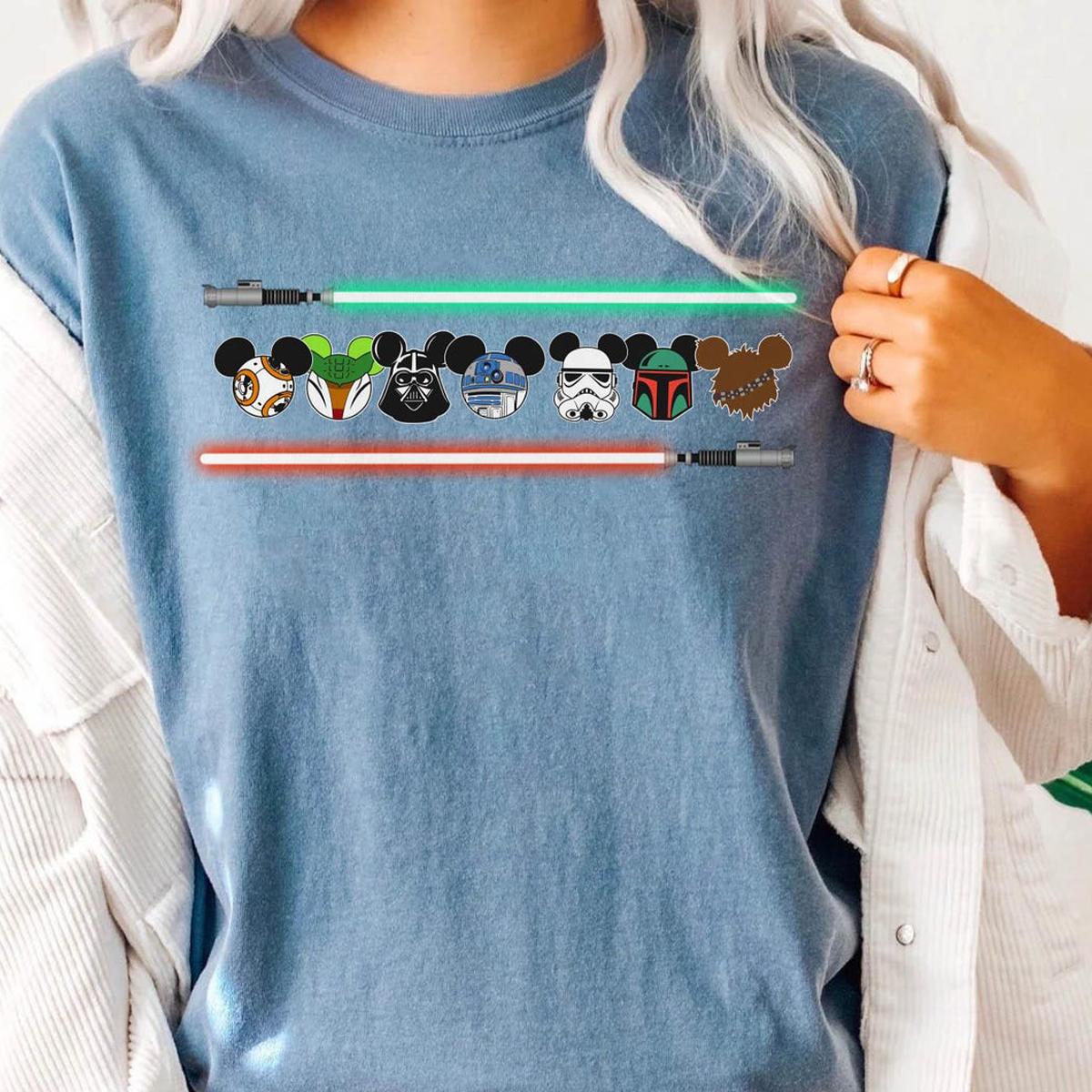 Star Wars Characters Mickey Ears Lightsaber Shirt 3