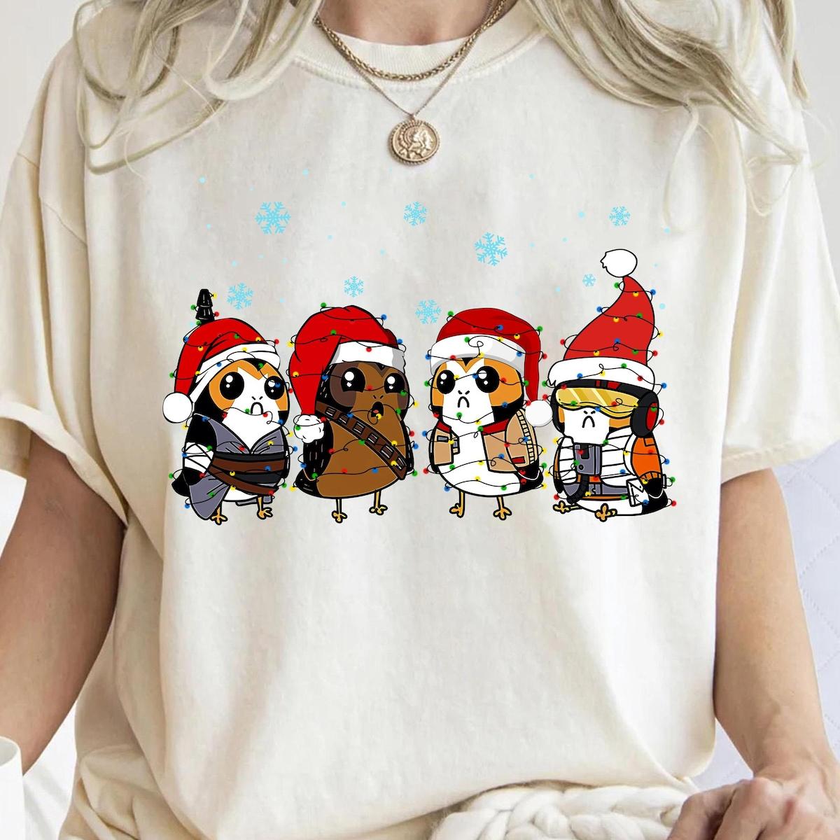 Star Wars Cute Porgs Dressed As Characters Christmas Lights Shirt 1