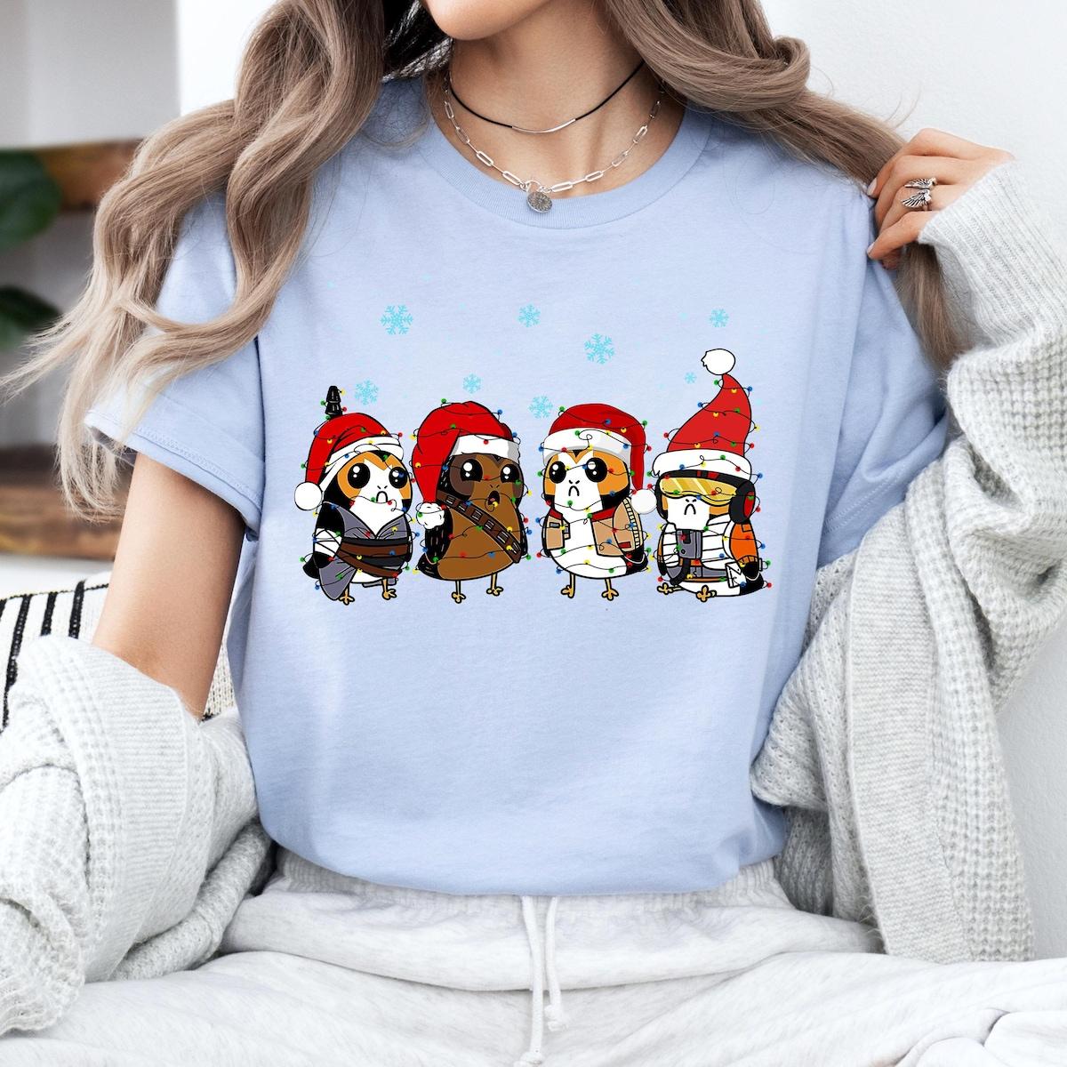 Star Wars Cute Porgs Dressed As Characters Christmas Lights Shirt 2