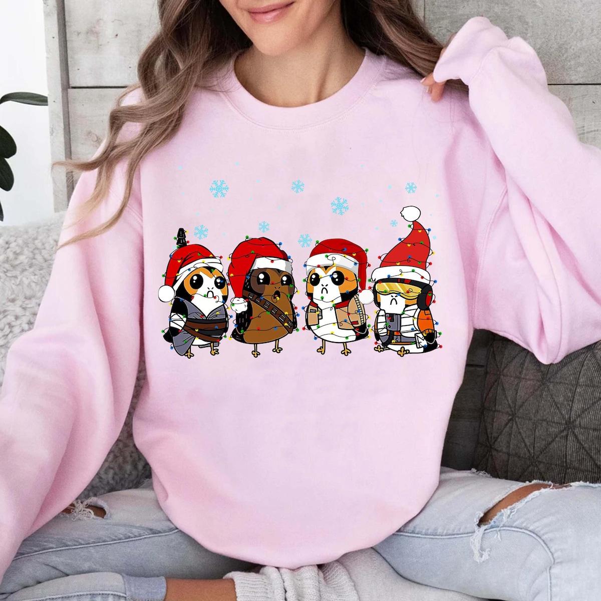 Star Wars Cute Porgs Dressed As Characters Christmas Lights Shirt 3