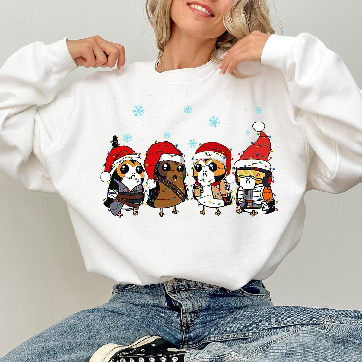 Star Wars Cute Porgs Dressed As Characters Christmas Lights Shirt 4