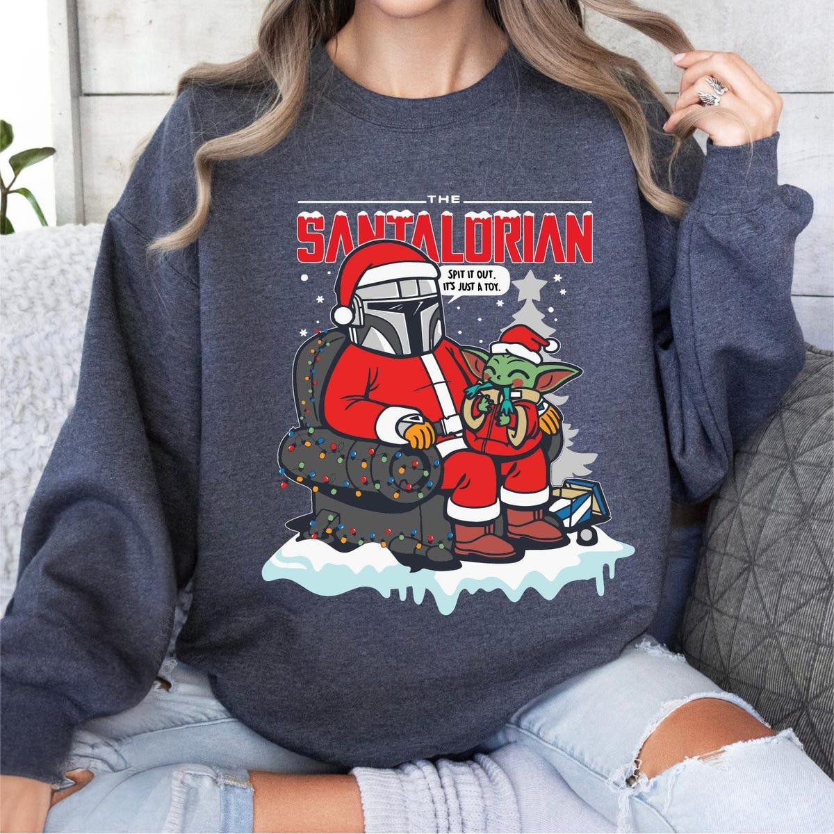 Star Wars Darth Vader Baby Yoda Santalorian Santa Costume Shirt 3