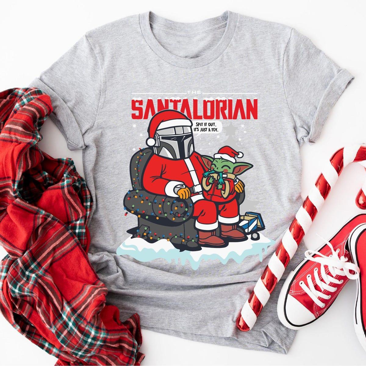 Star Wars Darth Vader Baby Yoda Santalorian Santa Costume Shirt 5