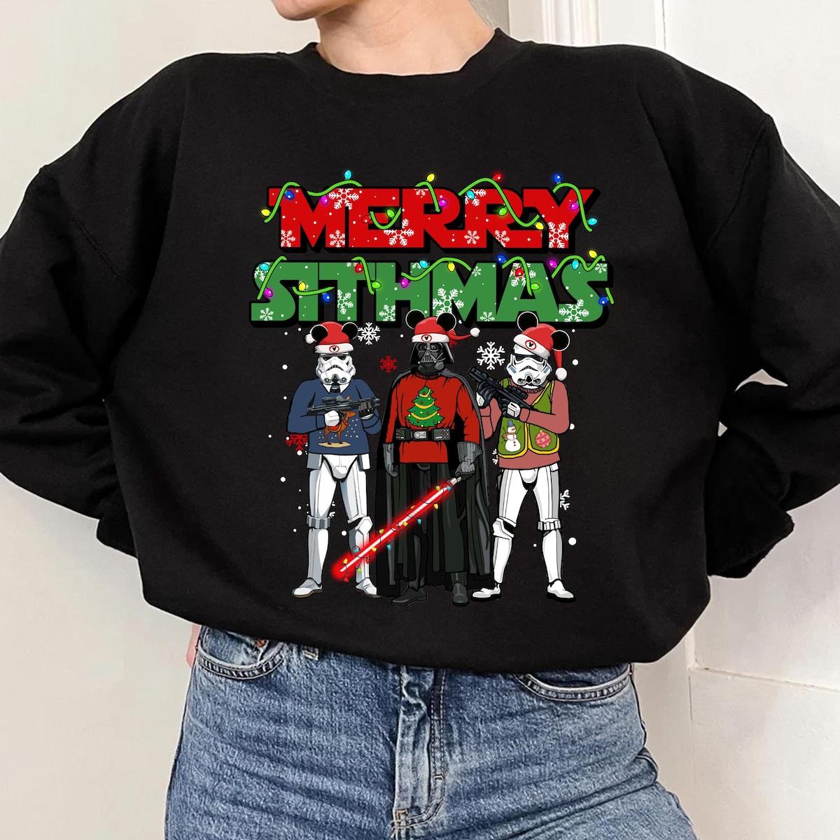 Star Wars Darth Vader Stormtrooper Merry Sithmas Christmas Lights Shirt 2