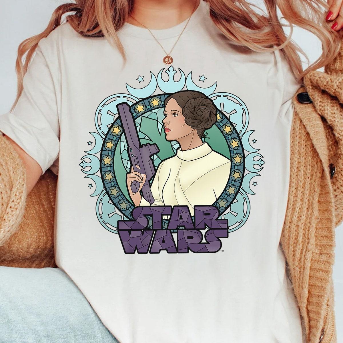 Star Wars Princess Leia Stained Glass Cartoon Profile Shirt 1