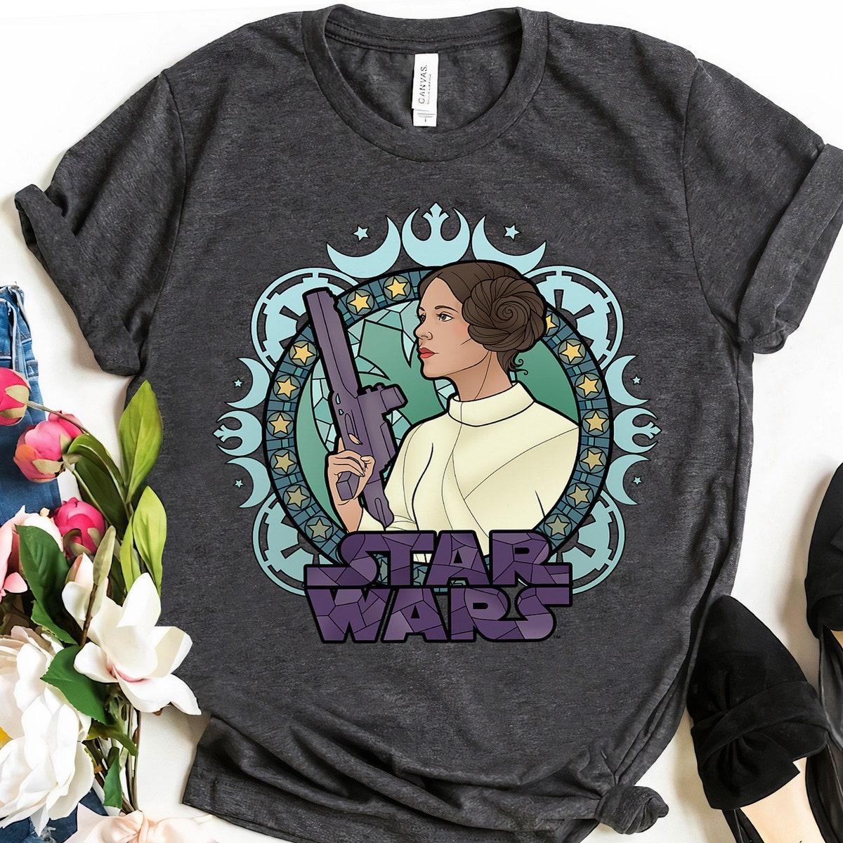 Star Wars Princess Leia Stained Glass Cartoon Profile Shirt 3