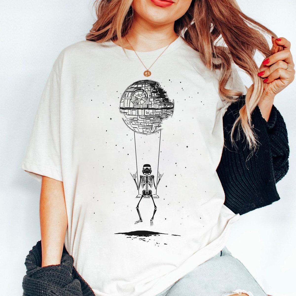 Stormtrooper Rock On Skeleton Hands Death Star Moon Shirt 4