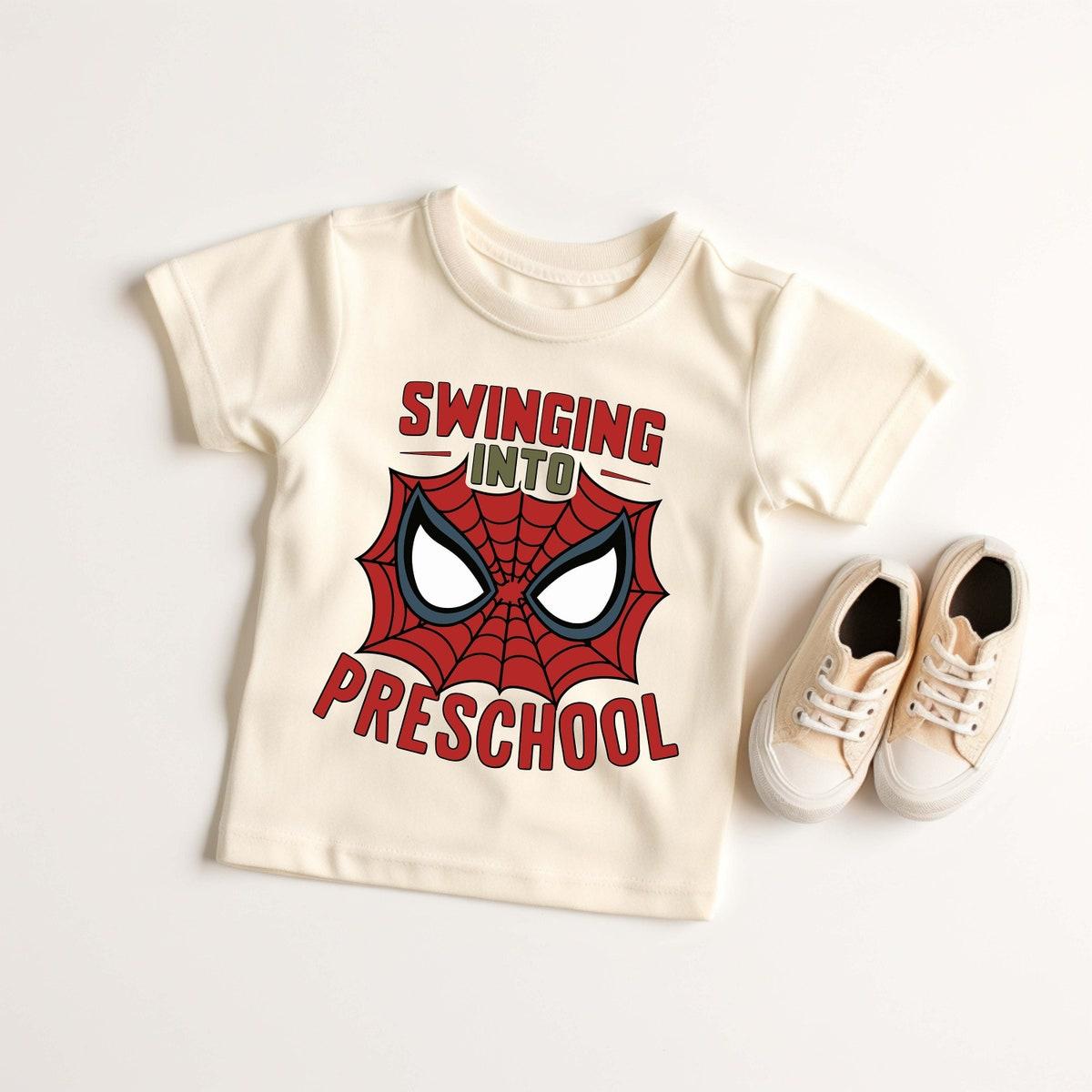 Swinging Into Preschool Pre k School Spiderman Shirt 1