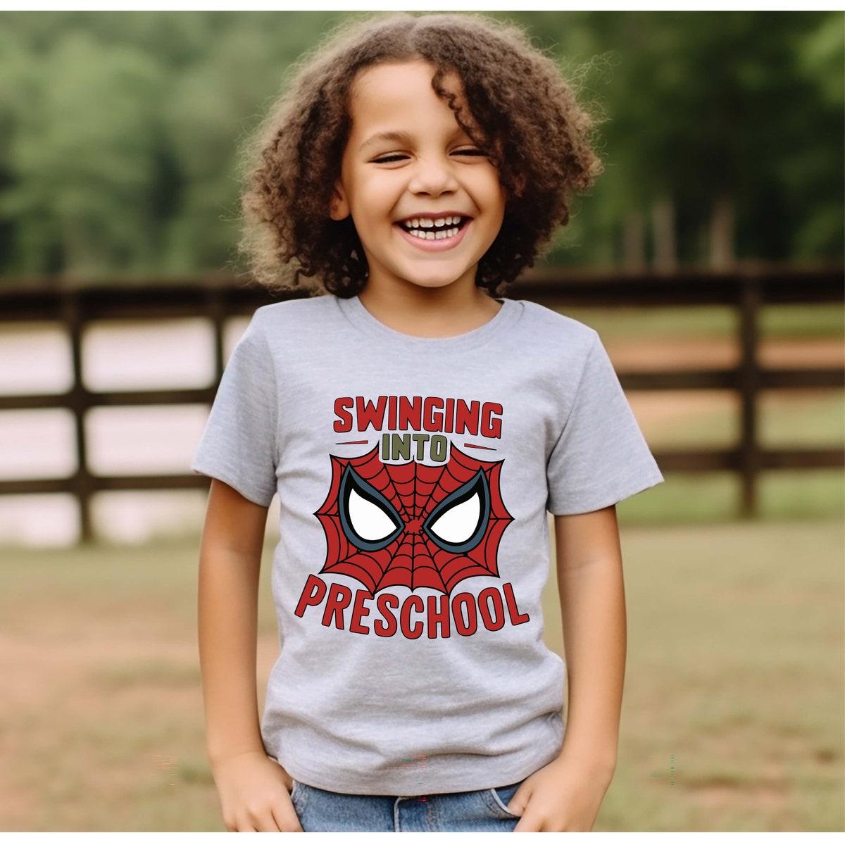 Swinging Into Preschool Pre k School Spiderman Shirt 3