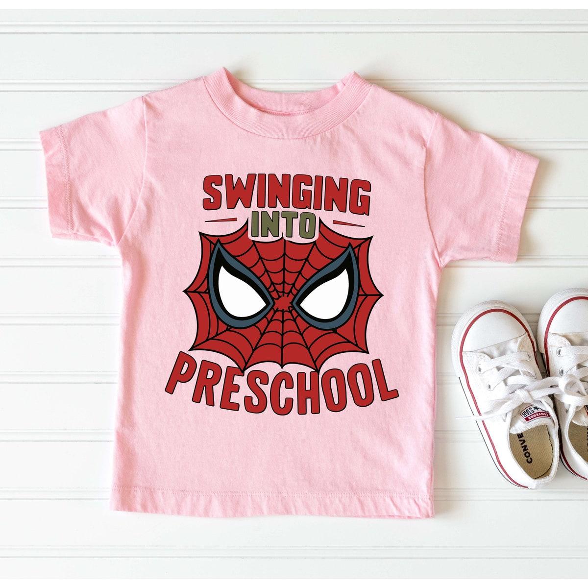 Swinging Into Preschool Pre k School Spiderman Shirt 4