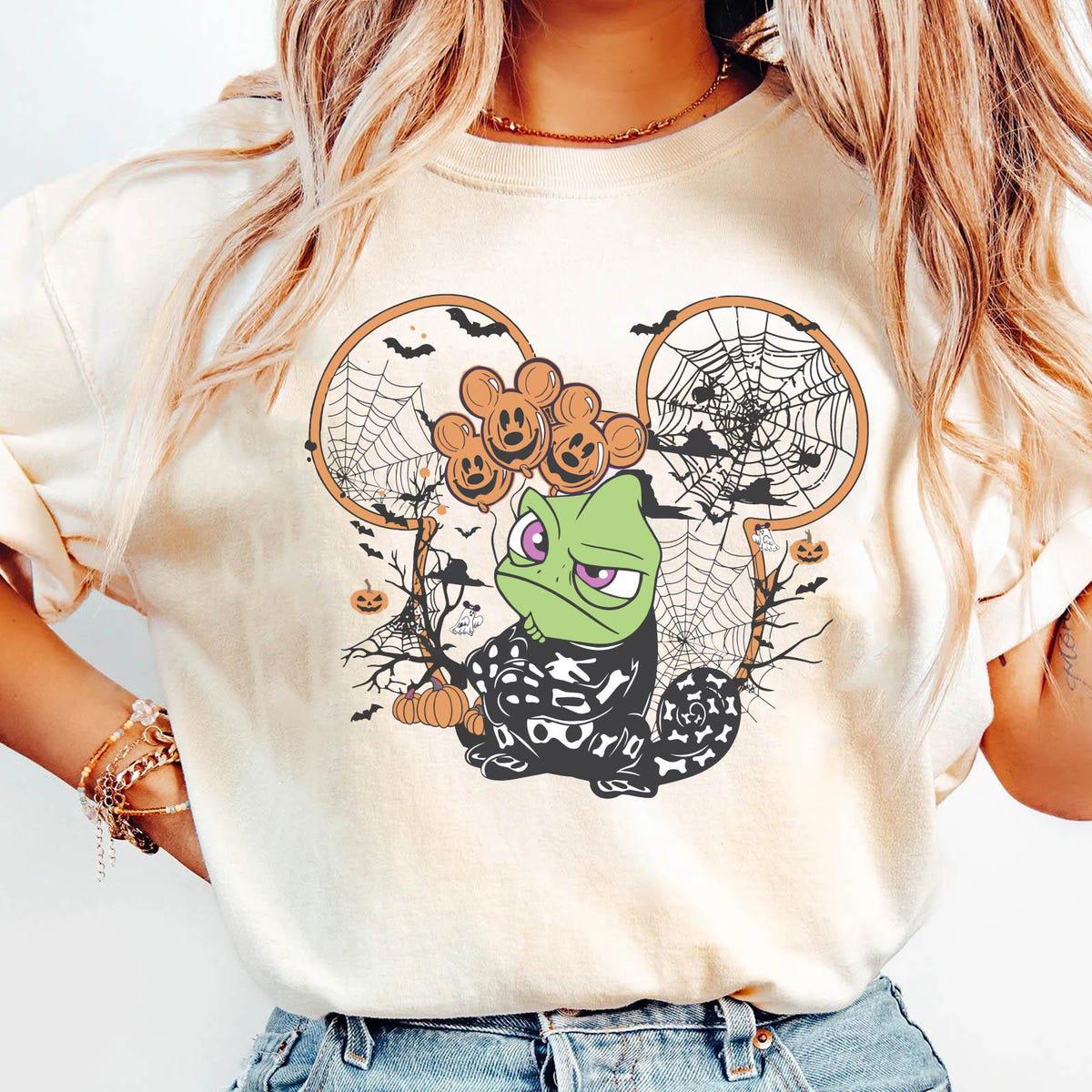 Tangled Pascal Skeleton With Balloons Mickey Ears Halloween Shirt 2